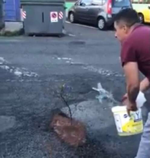 Curiosa forma de protestar de este vecino de Jinámar (Foto TA)